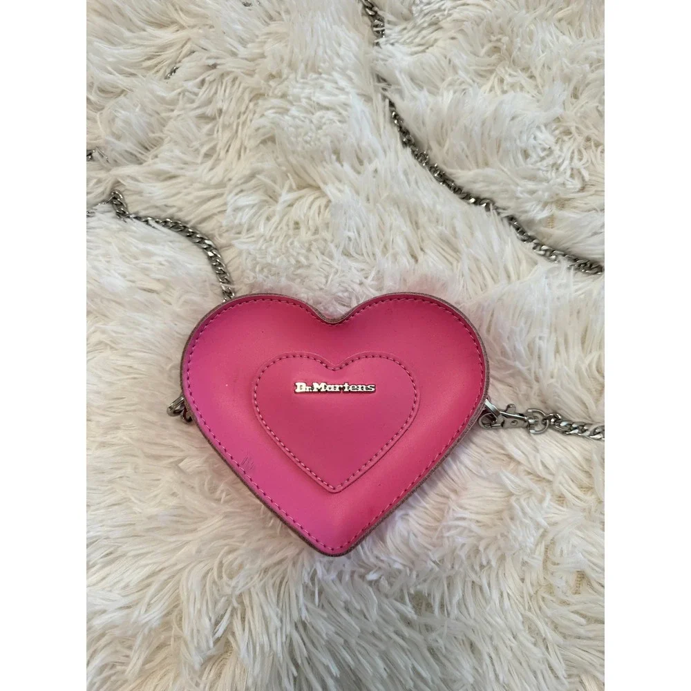 Dr. Martens Pink Leather Heart Crossbody Bag Silver Chain Strap Mini Purse